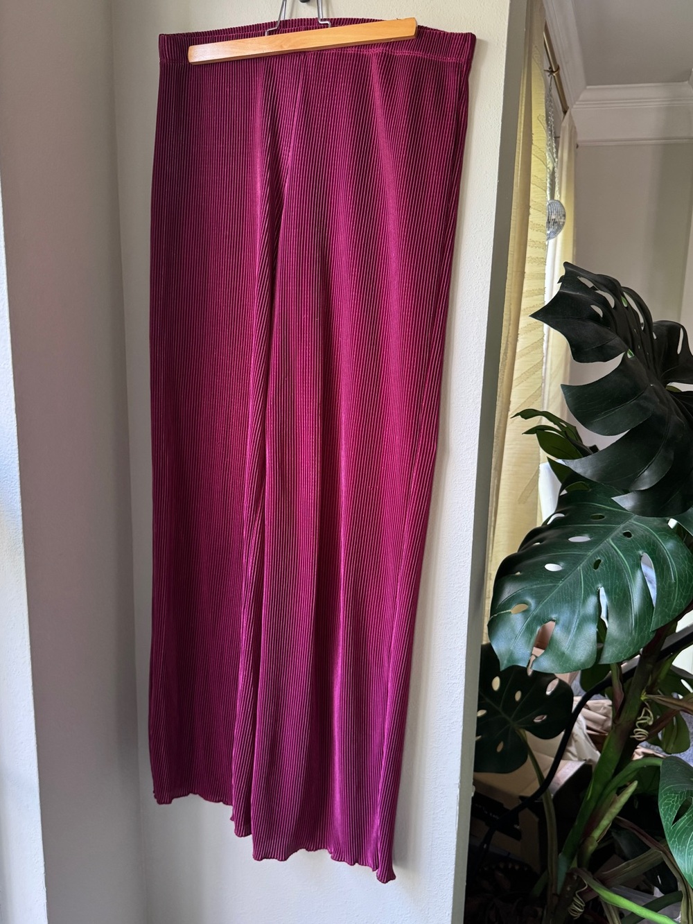 No Boundaries Cranberry Ribbed Wide-Leg Pants